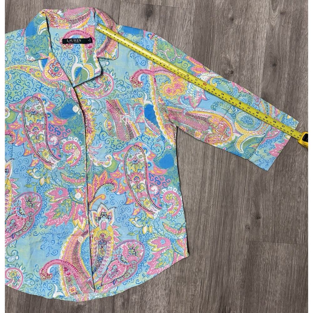 Lauren Ralph Lauren Paisley Womens Pajama Set Sz M Capri Button Up Cotton - Picture 9 of 13